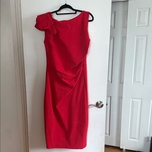 Chiara Boni Red One-Shoulder Sheath Dress with Shoulder Bow